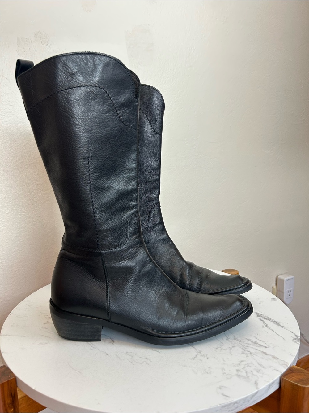 Cordani Black Leather Mid-Calf Western Boots for Women